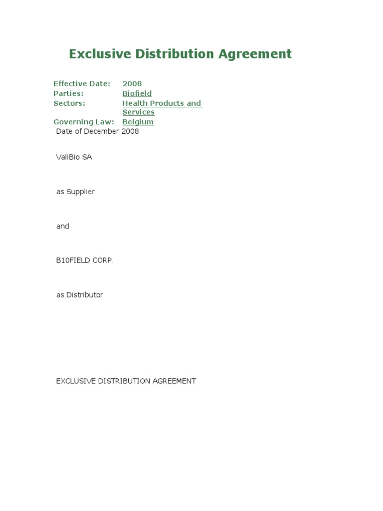 Exclusive Distribution Agreement | PDF | Taxes | Prices