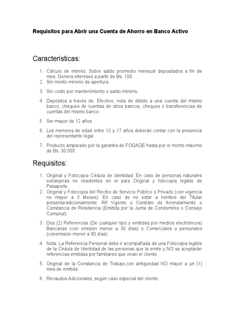 Requisitos para Abrir Una Cuenta de Ahorro en Banco Activo | PDF ...