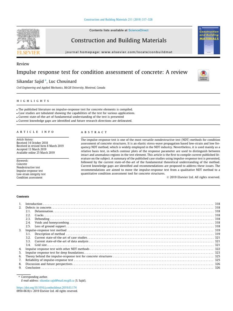 Impulse Response Test for Concrete Assessment | PDF | Nondestructive ...