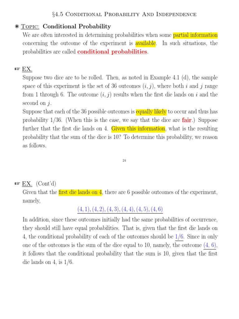 Conditional Probability of Dice Rolls | PDF | Probability | Probability ...