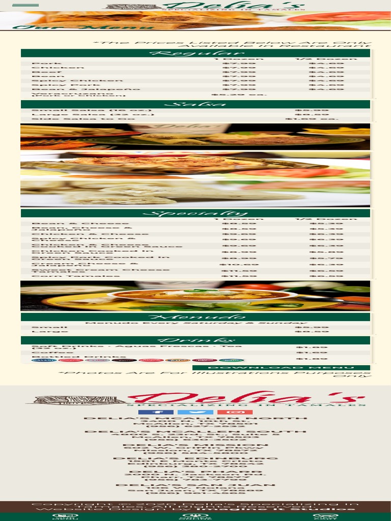 Our Menu Tamales Delia's Specializing in Tamales PDF PDF Menu