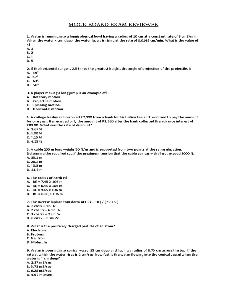 Mock Board Exam Reviewer Questions | PDF | Catalysis | Chemical Reactions