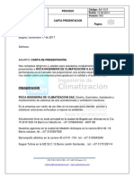 Carta Presentacion Roca Ingenieria de Climatizacion Sas