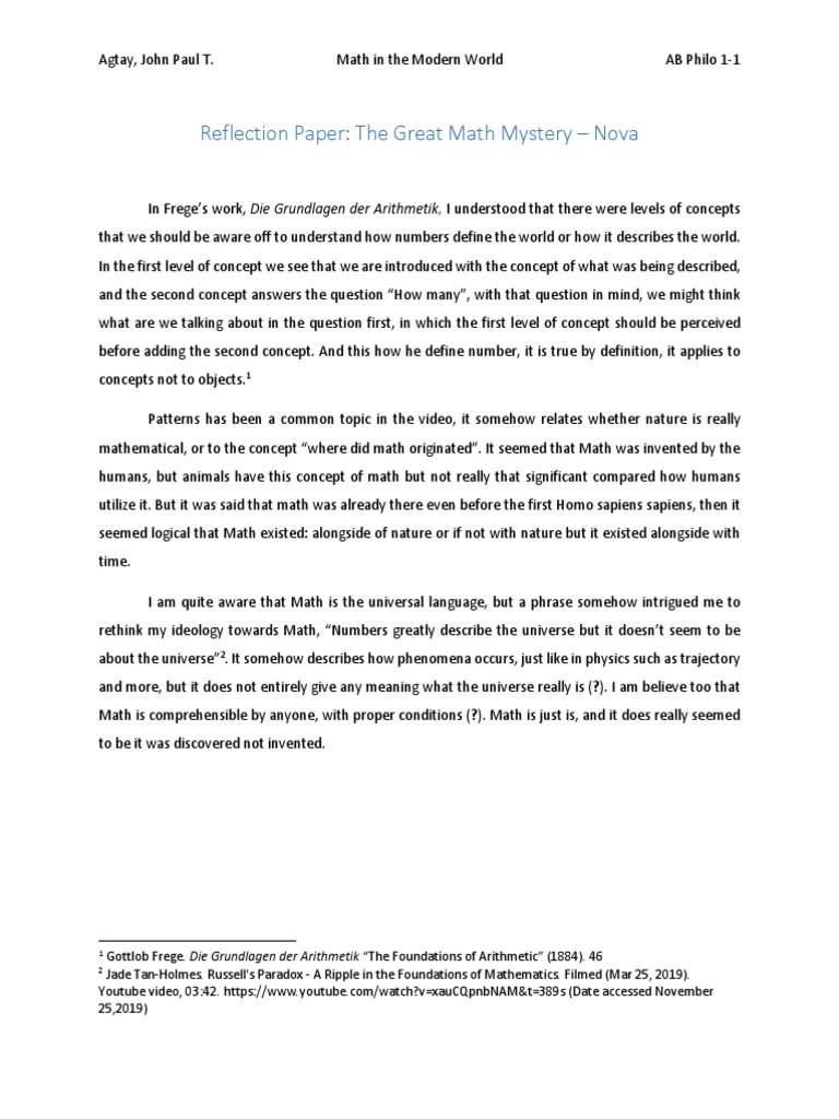 Reflection paper the great math mystery pdf