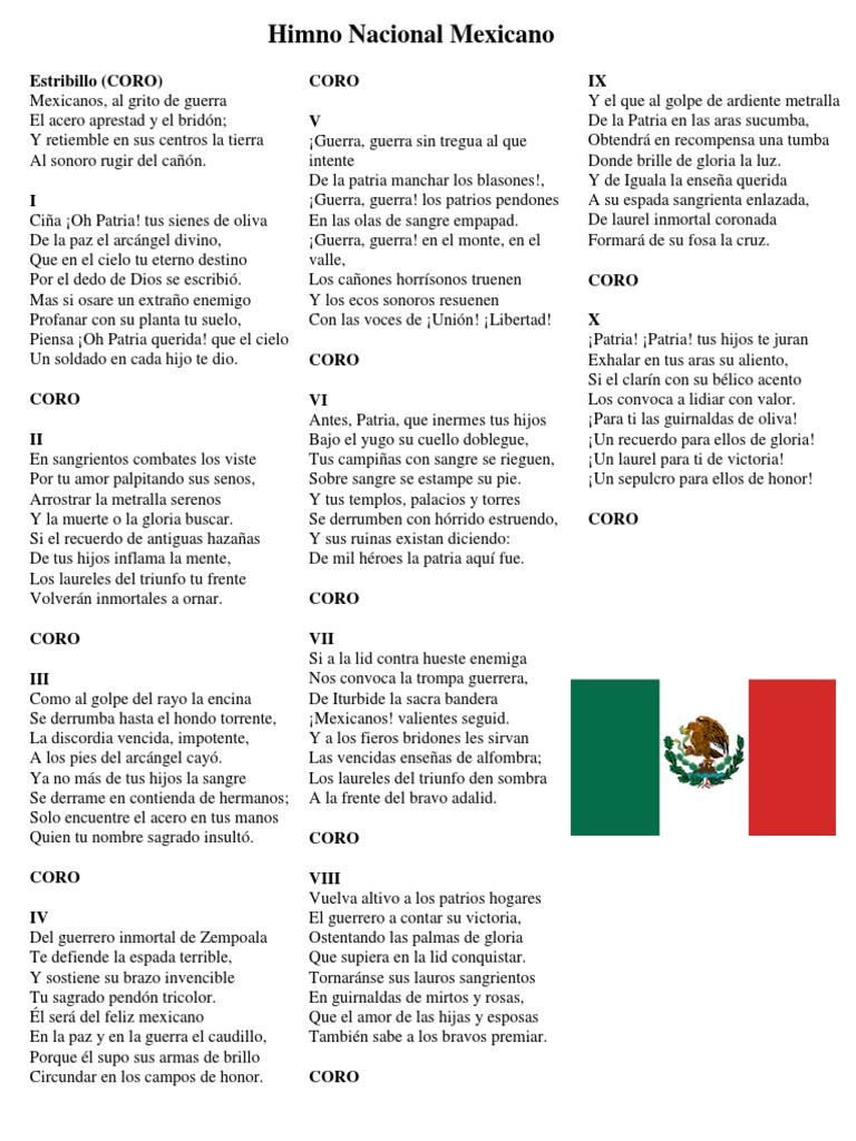 Letra Del Himno Nacional Mexicano Corto (TeacherMade)