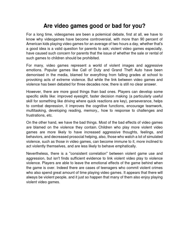 Are Video Games Good or Bad For You PDF
