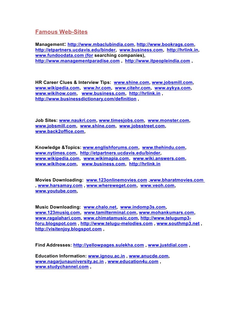 Website Addresses | PDF | Career & Growth