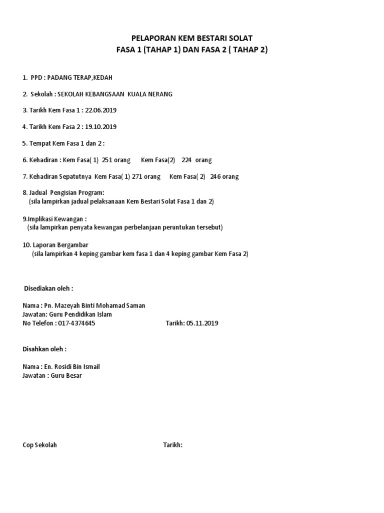 Pelaporan Kem Bestari Solat 2019 Pdf