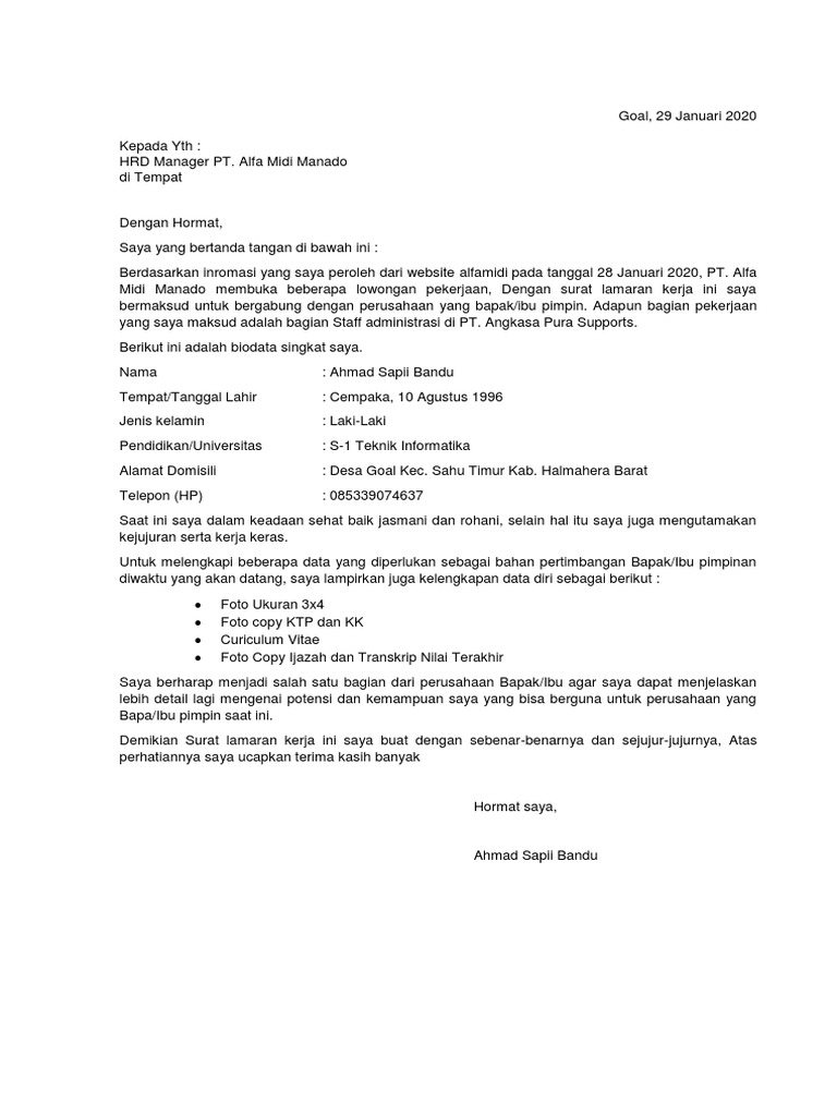 SURAT LAMARAN Alfamidi | PDF