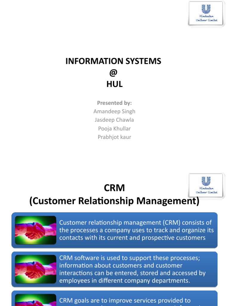 Information Systems at HUL: Presented by | PDF | Customer Relationship ...