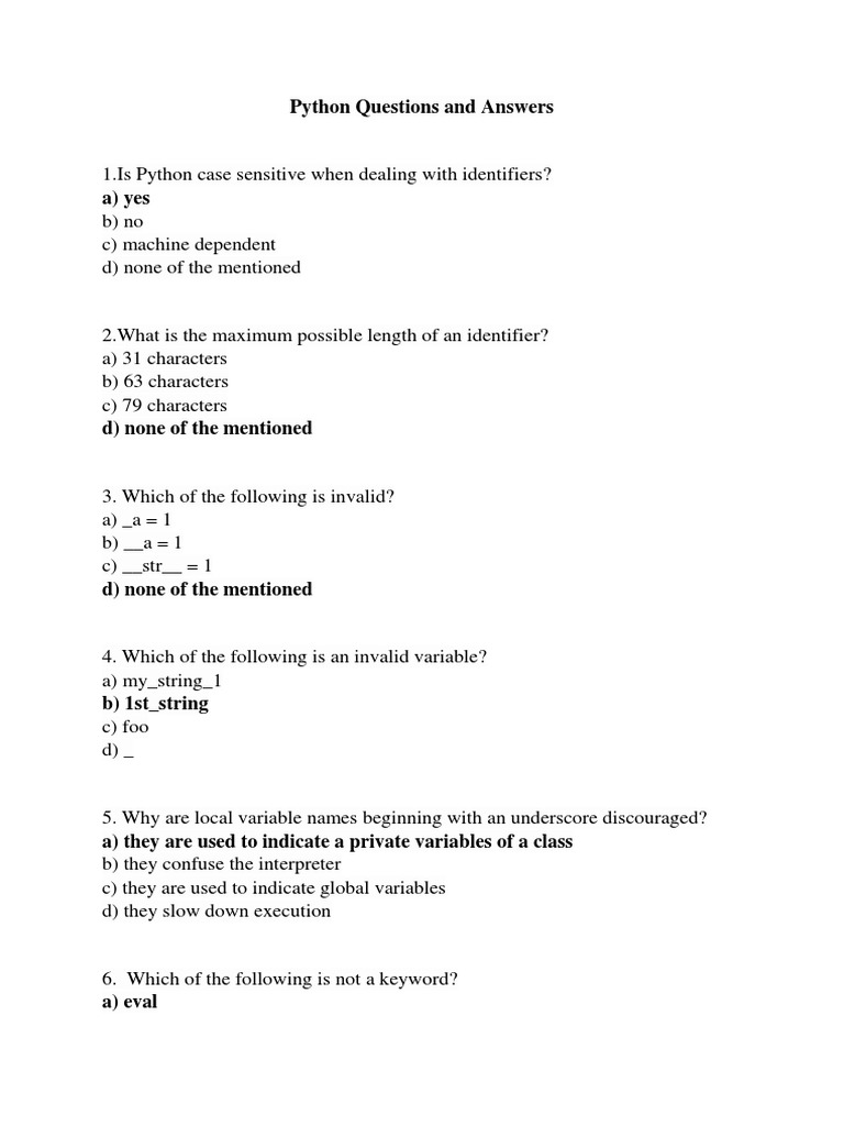 Python Question With Answers | PDF | Data Type | Integer (Computer Science)