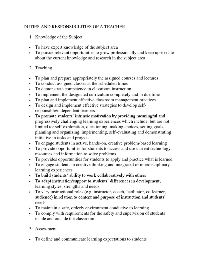 Teacher Duties and Responsibilities Guide | PDF | Teachers | Learning