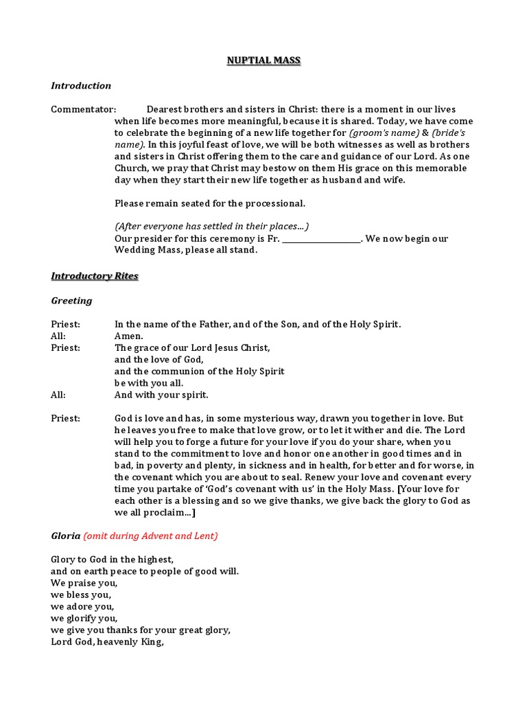 Missalette Template For A Roman Catholic Wedding PDF God The