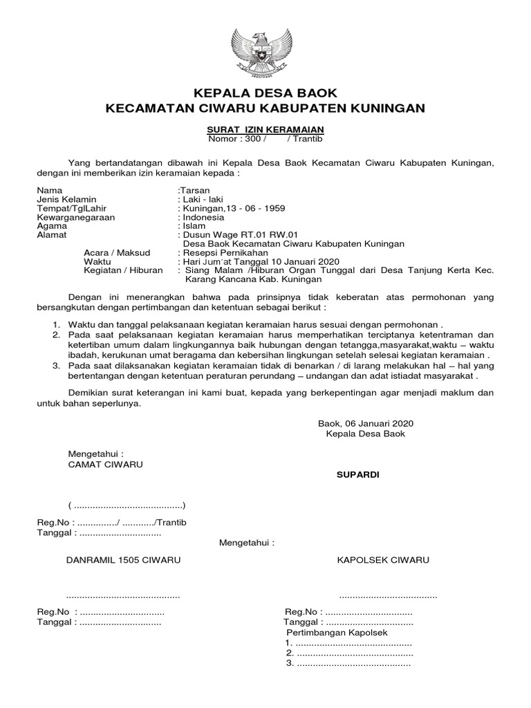 Surat Izin Keramaian Pernikahan Desa Baok | PDF