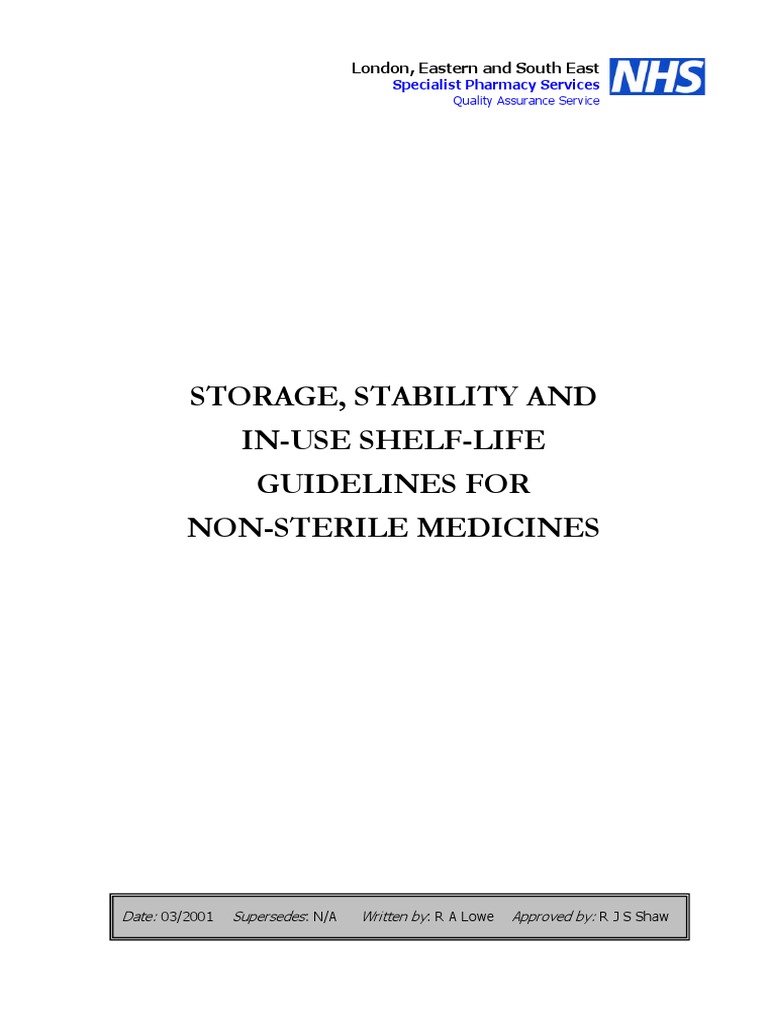 Guidelines for Determining Appropriate InUse ShelfLives of NonSterile Medicines Based on