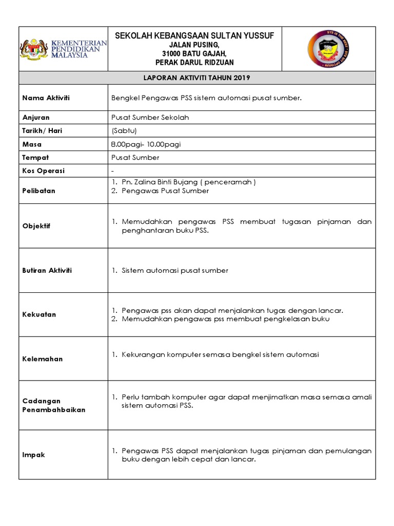 Format Laporan Aktiviti Pss Pdf