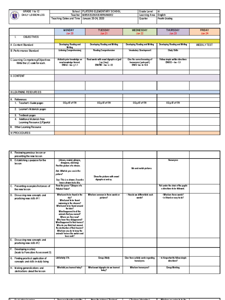 Grade 3 English Lesson Plan Week 9 | PDF | Differentiated Instruction ...