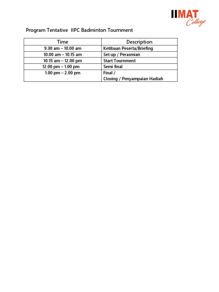 Tentative Program Badminton Iipc Pdf