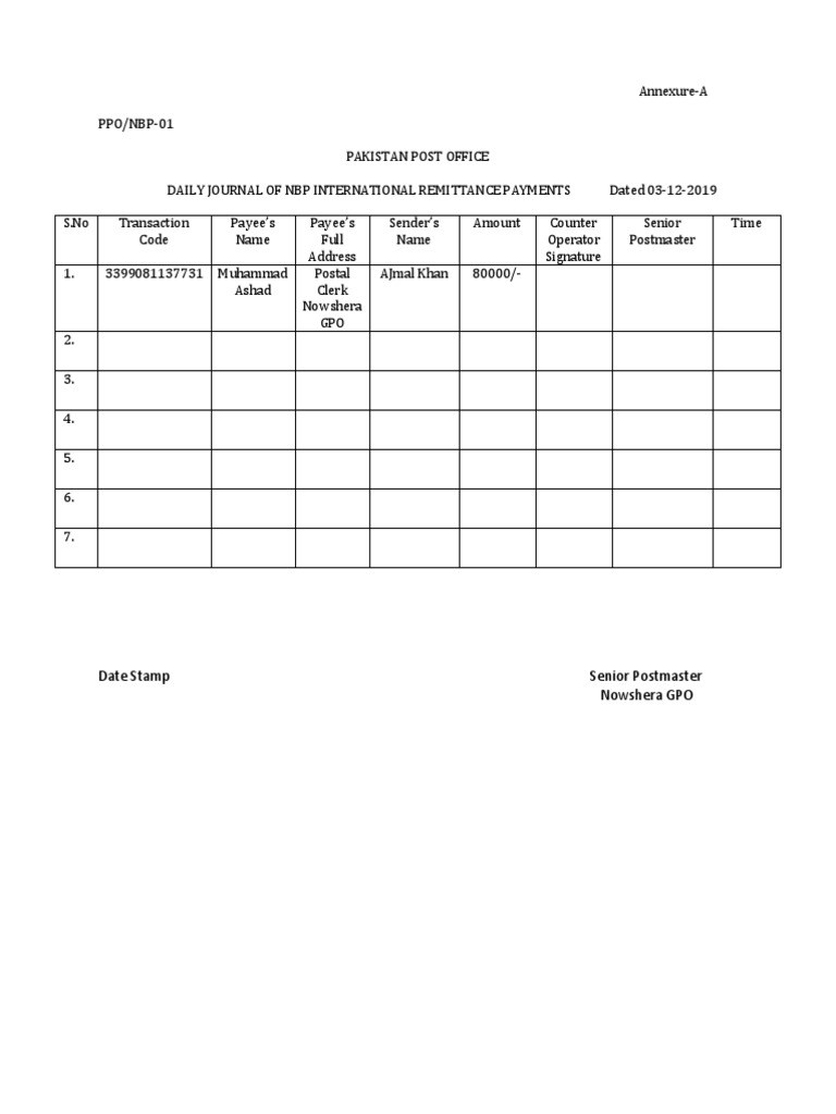 NBP Daily Form | PDF