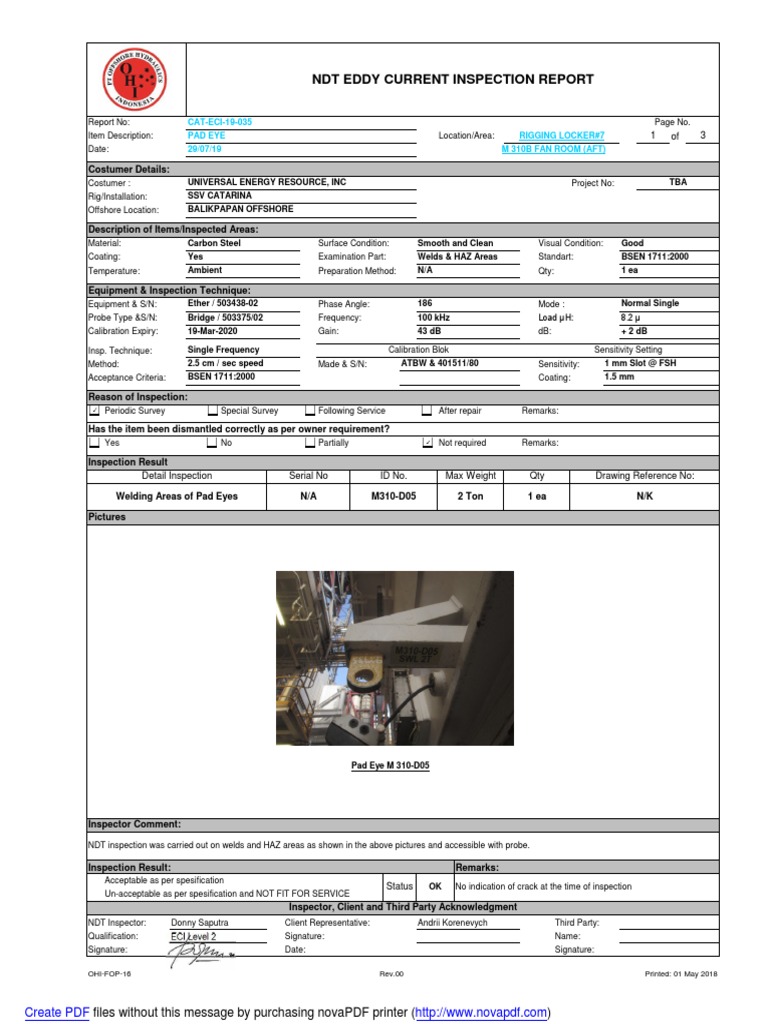 CATECI19035 Pad Eyes On M 310B Fan Room (AFT) Rigging Locker 7