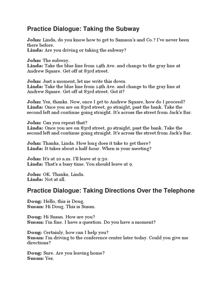 Directions Dialogue Examples | PDF