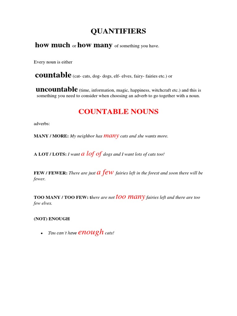 Quantifiers and Plural Noun Rules | PDF | Plural | Elves