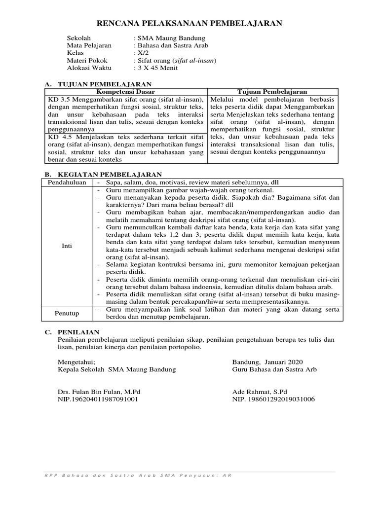 Rpp Bahasa Arab Kelas 7 Kurikulum 2013 Doc