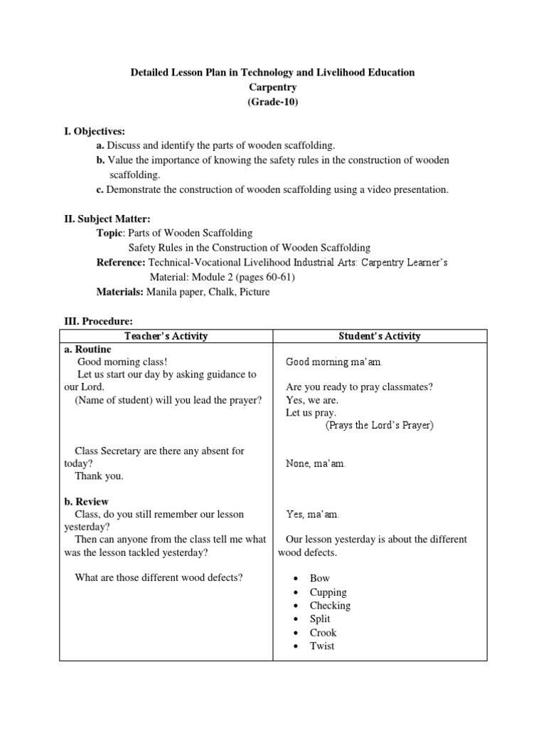 Carpentry Lesson Plan: Wooden Scaffolding | PDF | Scaffolding
