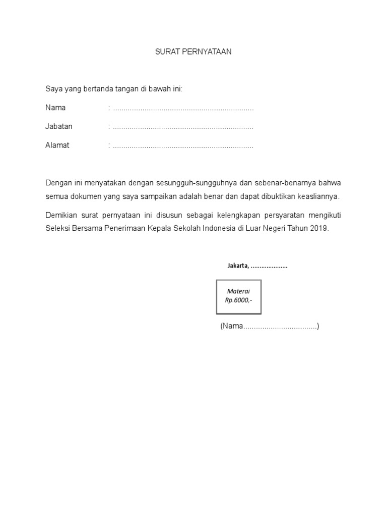 03 Format Surat Pernyataan Keaslian Dokumen Doc