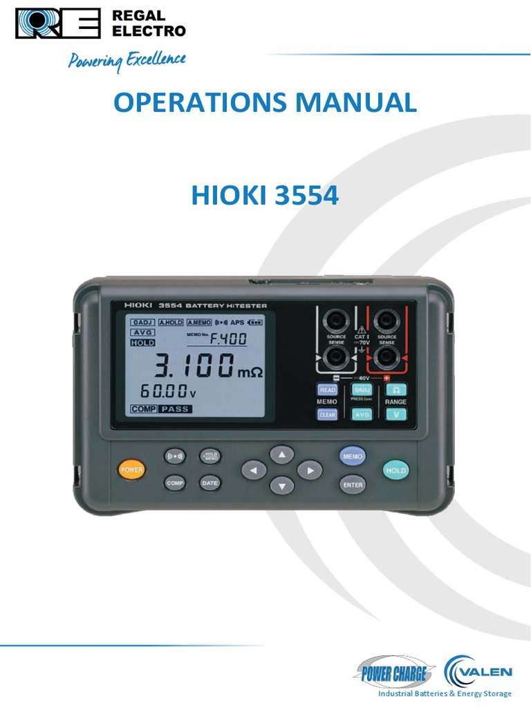 Hioki 3554 Battery Tester Manual PDF Direct Current Electrical