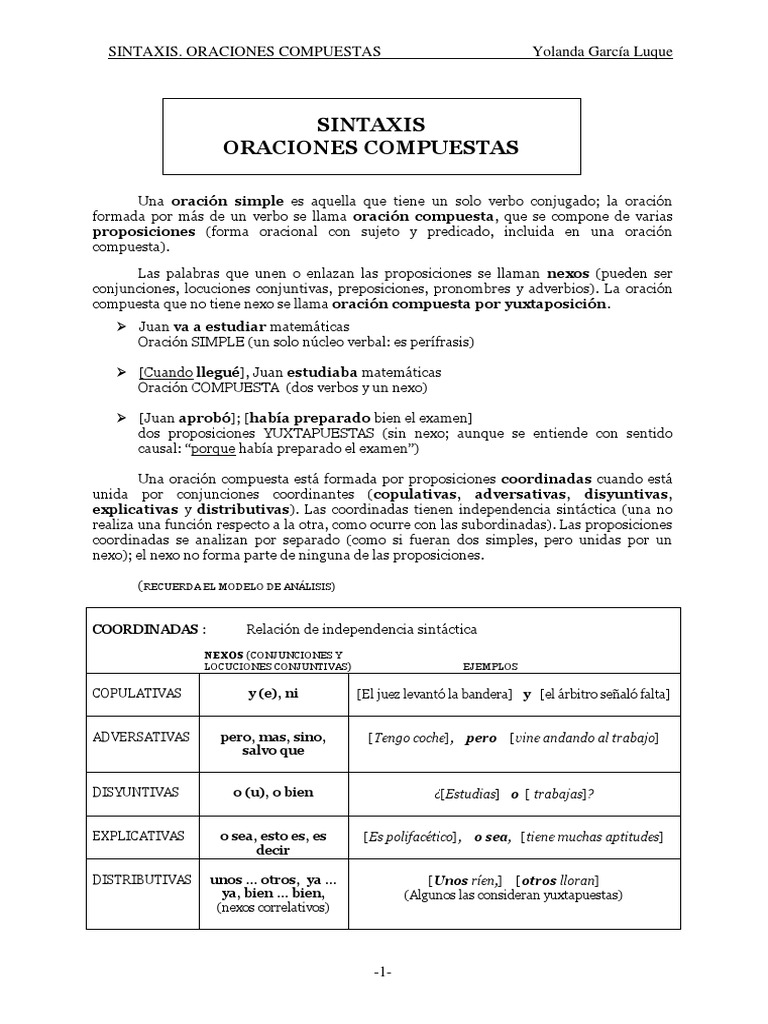 Oraciones Compuestas: Tipos y Estructura | PDF | Oración (Lingüística ...
