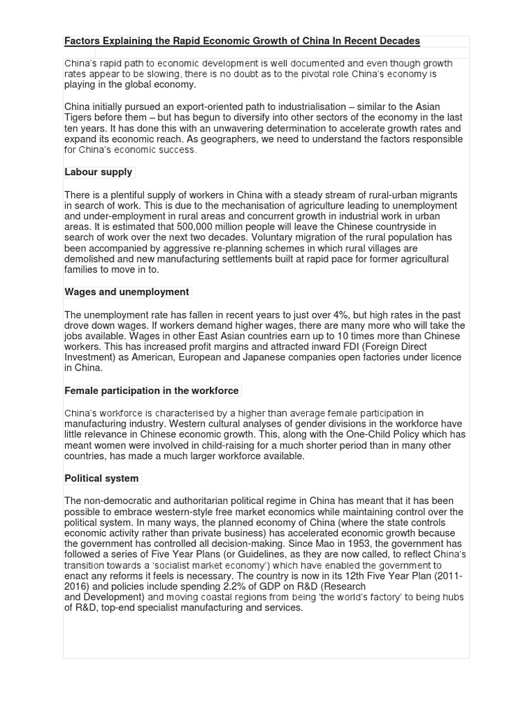 Factors Explaining The Rapid Economic Growth of China in Recent Decades ...