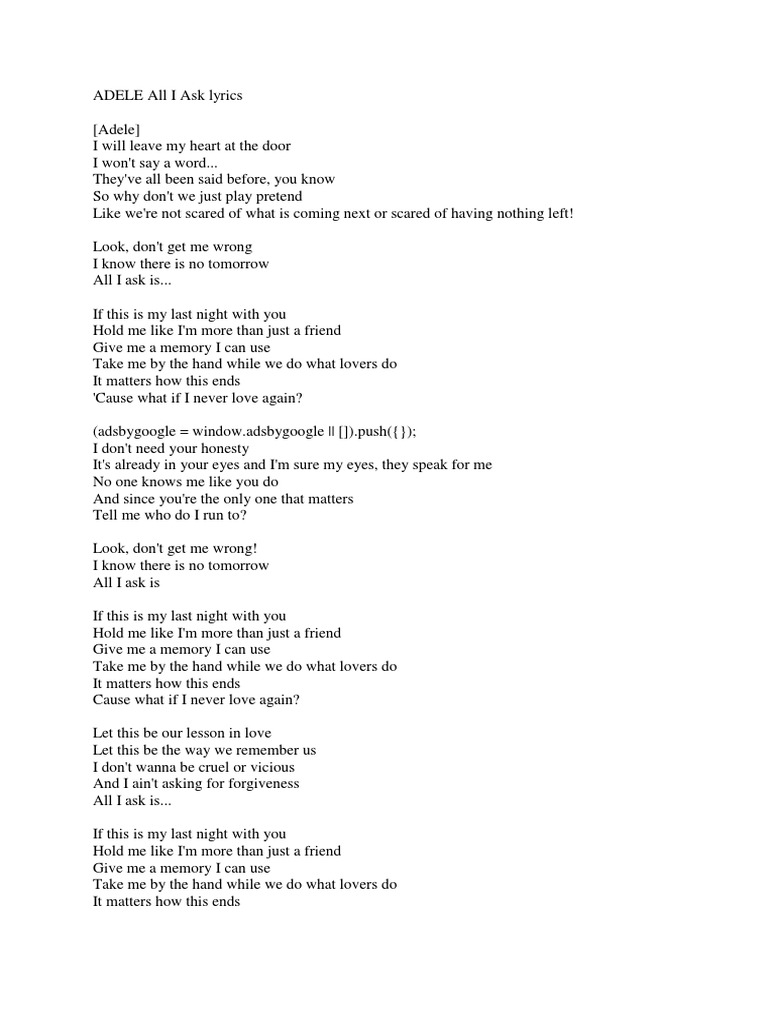 Adele all i ask lyrics pdf