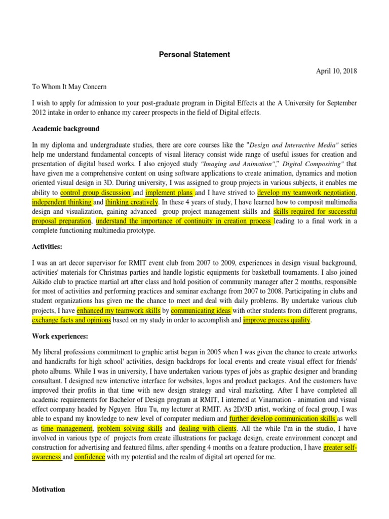 Multimedia personal statement picture