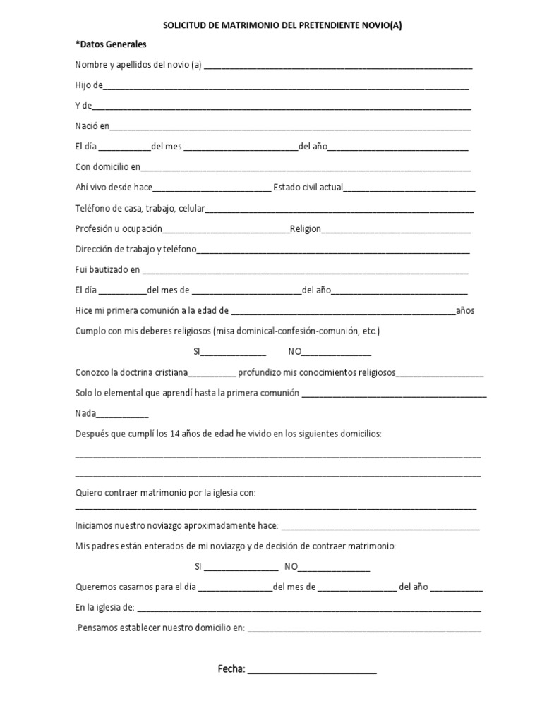 Solicitud de Matrimonio Del Pretendiente Novio | PDF | Boda | Matrimonio, image size:768x1024
