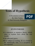 Tests of Hypothesis: Statistical Significance