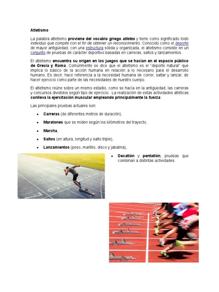 Historia y modalidades del atletismo | PDF | Deporte del atletismo ...