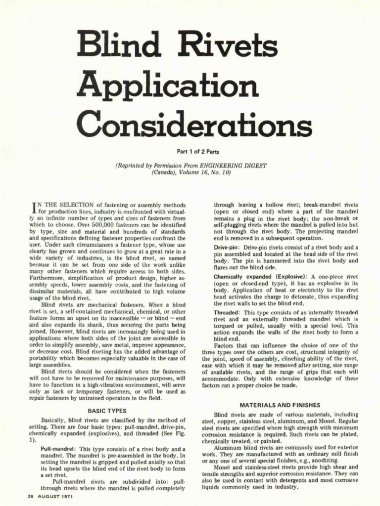 Blind Rivets Application Considerations | PDF | Rivet | Welding