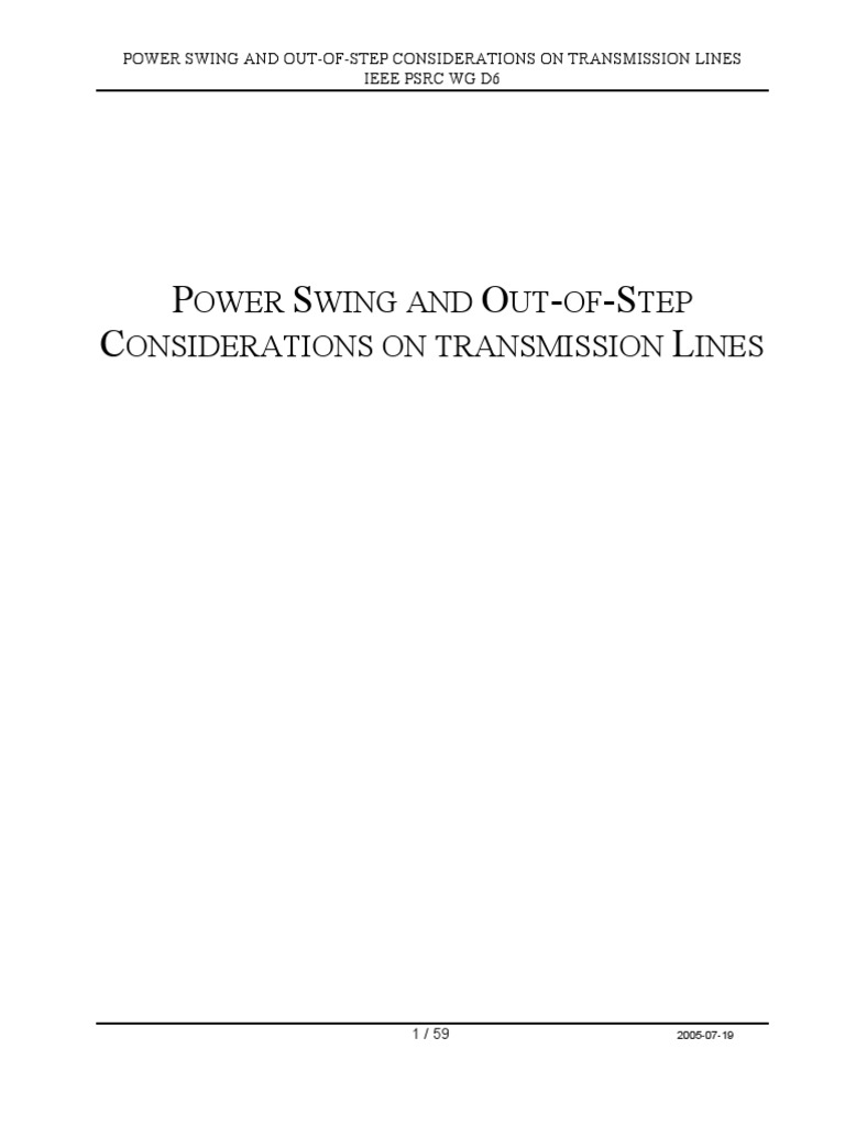 Power Swing and OOS Considerations On Transmission Lines PDF Electric Power System Steady
