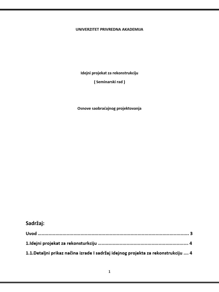 Idejni Projekat Za Rekonstrukciju, SCRR | PDF
