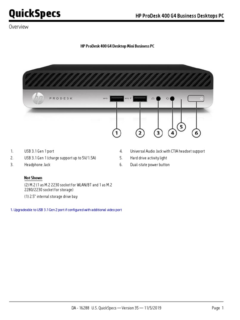 Hp Prodesk 400 G4 Business Desktops Pc Pdf Microsoft Windows Intel