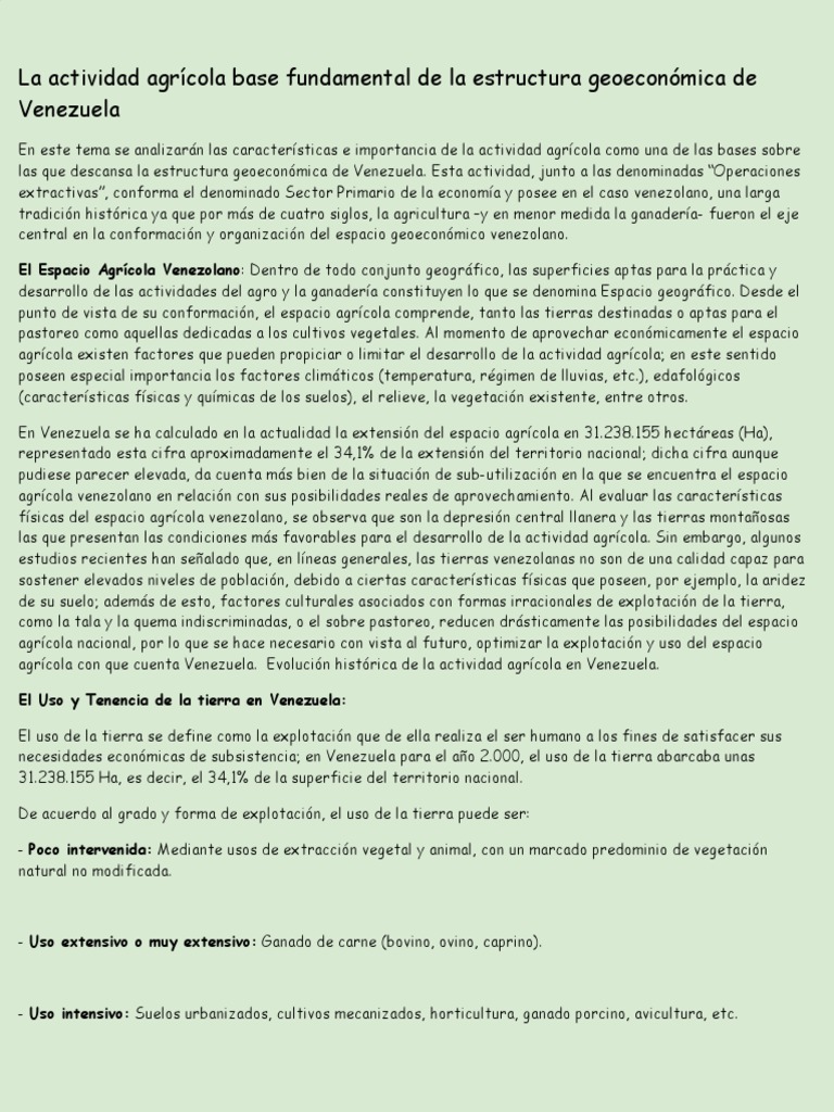 Importancia de la Agricultura en Venezuela | PDF | Venezuela | café