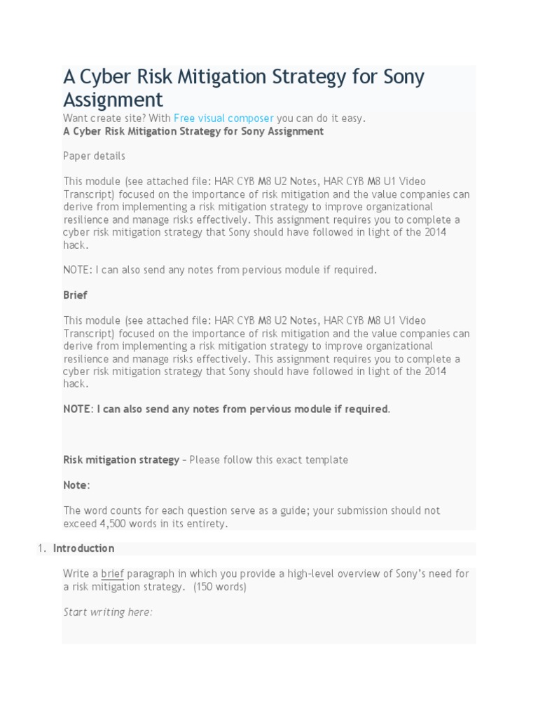 Sony Cyber Risk Mitigation Strategy | PDF | Computer Security | Security
