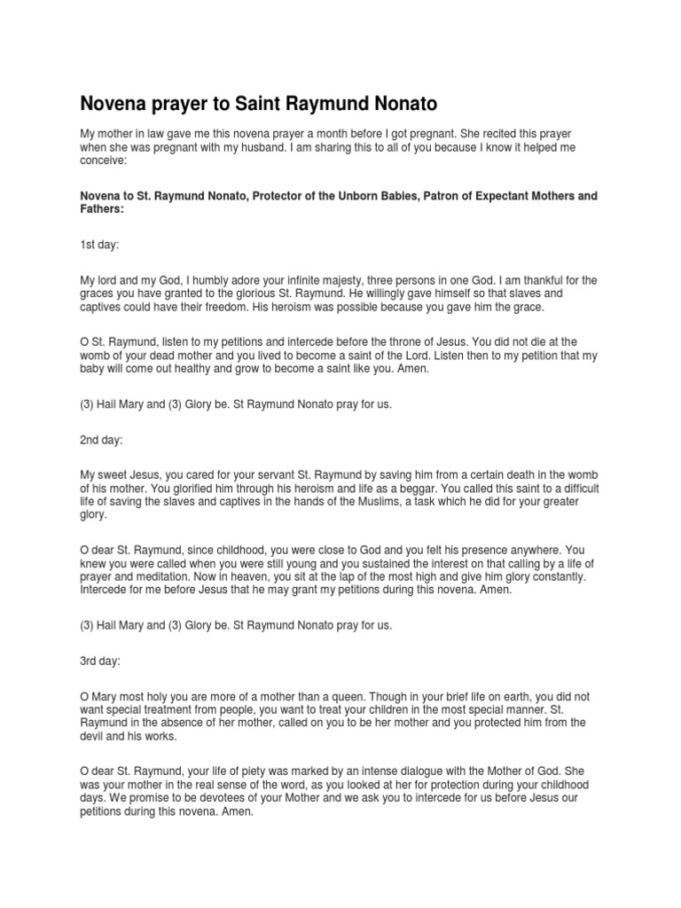 Novena Prayer To Saint Raymund Nonato | PDF | Glory (Religion) | The Gospel