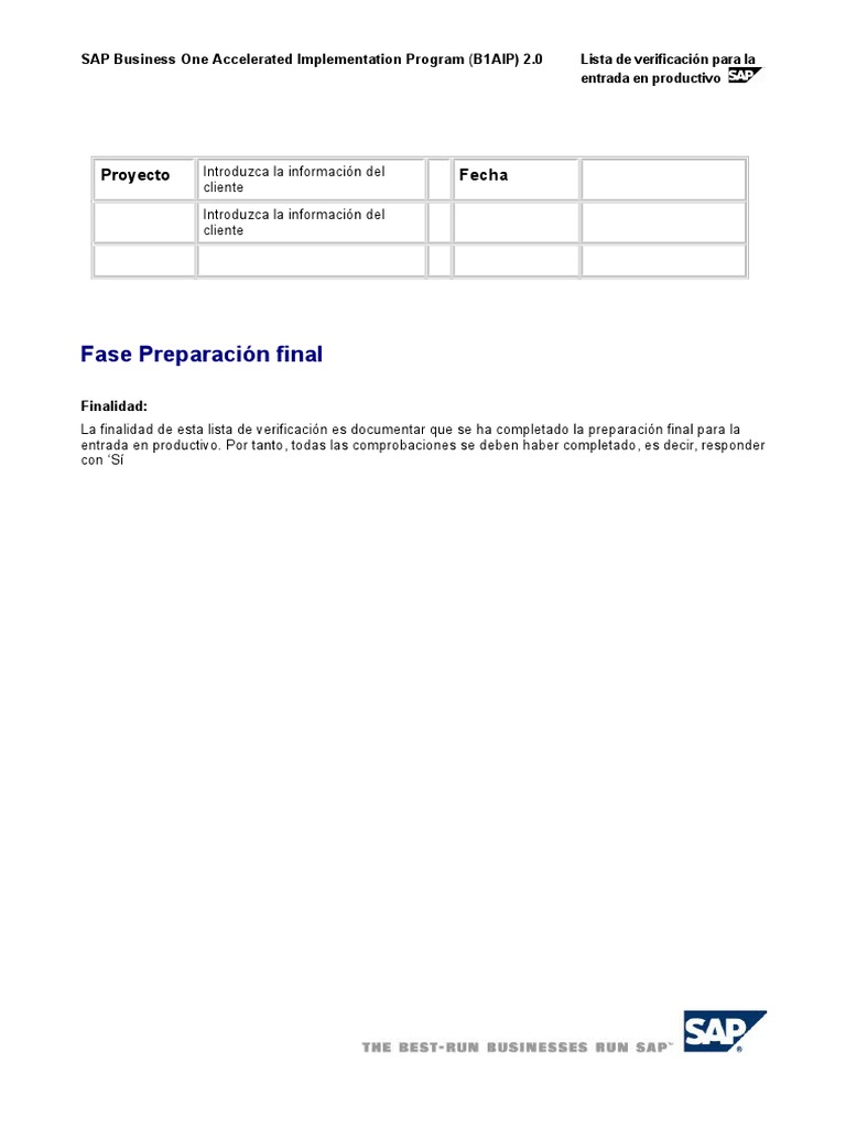 B1AIP20 - Go-Live Checklist | PDF | Sap Se | Contraseña