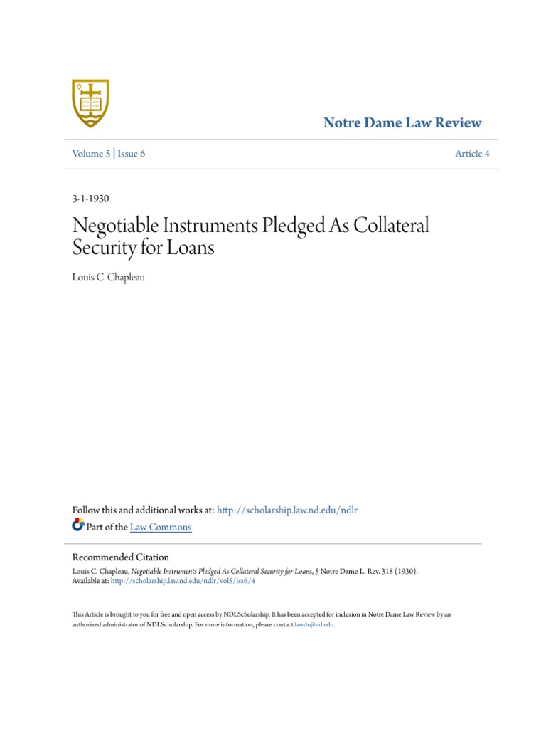 Negotiable Instruments as Loan Collateral | PDF | Loans | Securities ...