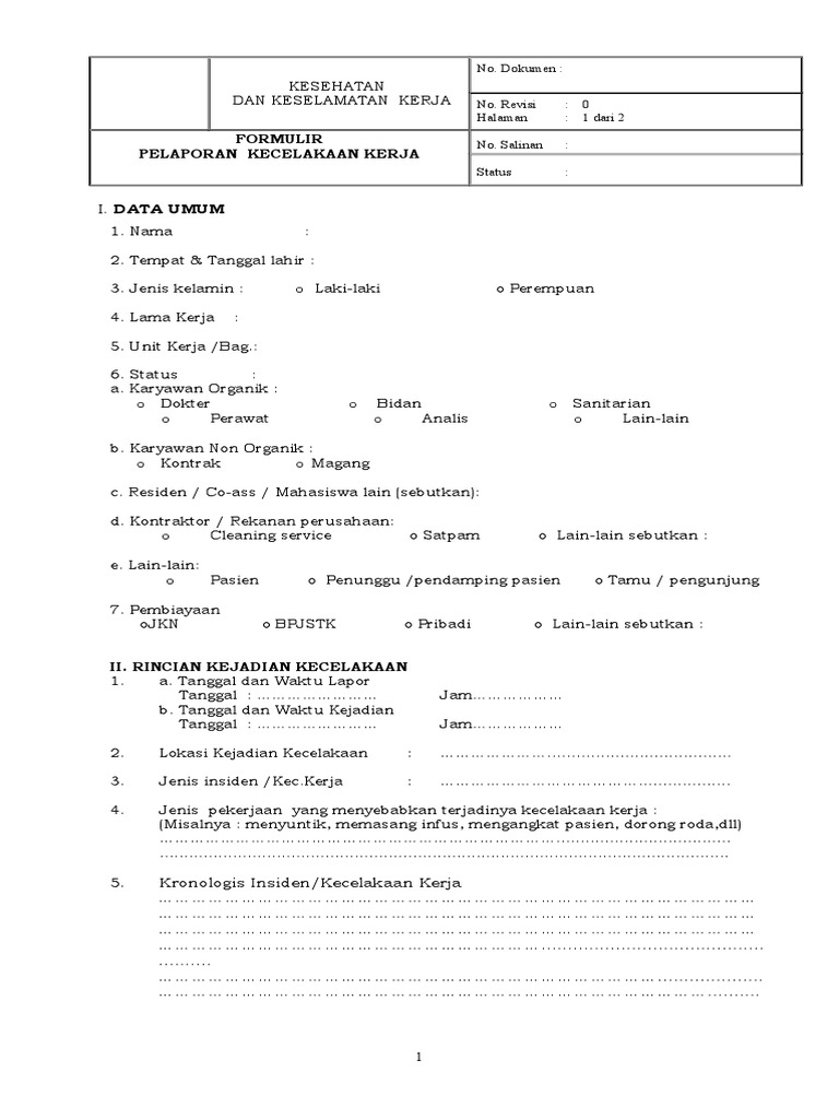 Form Kecelakaan Kerja Pdf