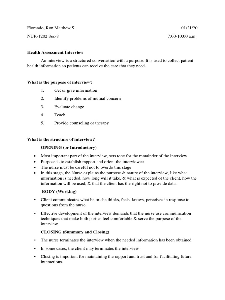 Health Assessment Interview Guide | PDF | Vaccines | Urinary Incontinence