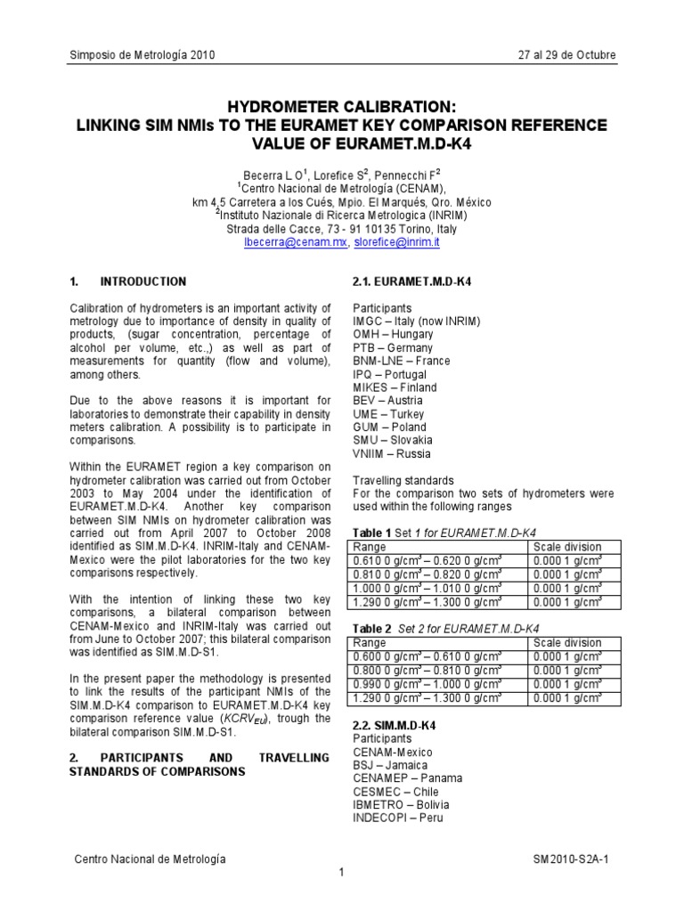 Hydrometer Calibration PDF Errors And Residuals Density