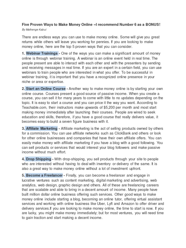 5 Proven Ways to Earn Money Online | PDF | Affiliate Marketing ...